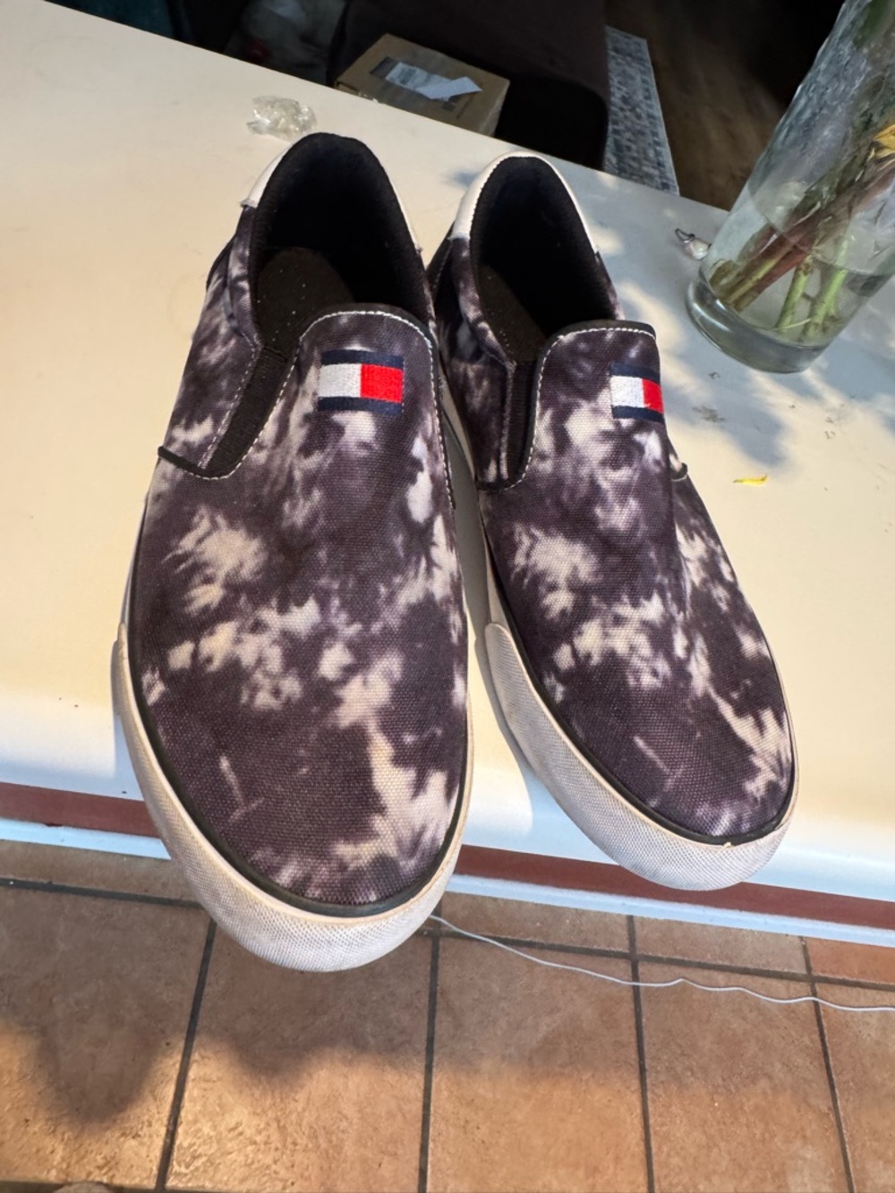 Tommy Hilfiger Men’s Black & White Tie-Dye Slip-On Loafers